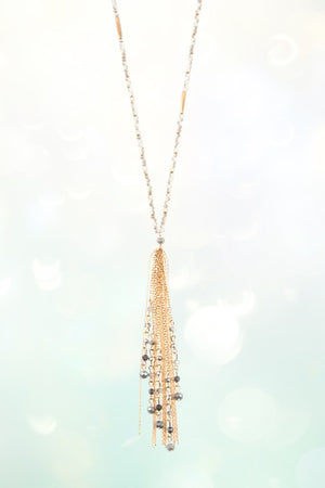 BEADED CHAIN TASSEL LONG NECKLACE SET
