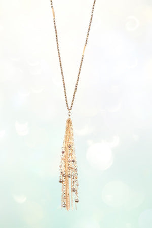 BEADED CHAIN TASSEL LONG NECKLACE SET