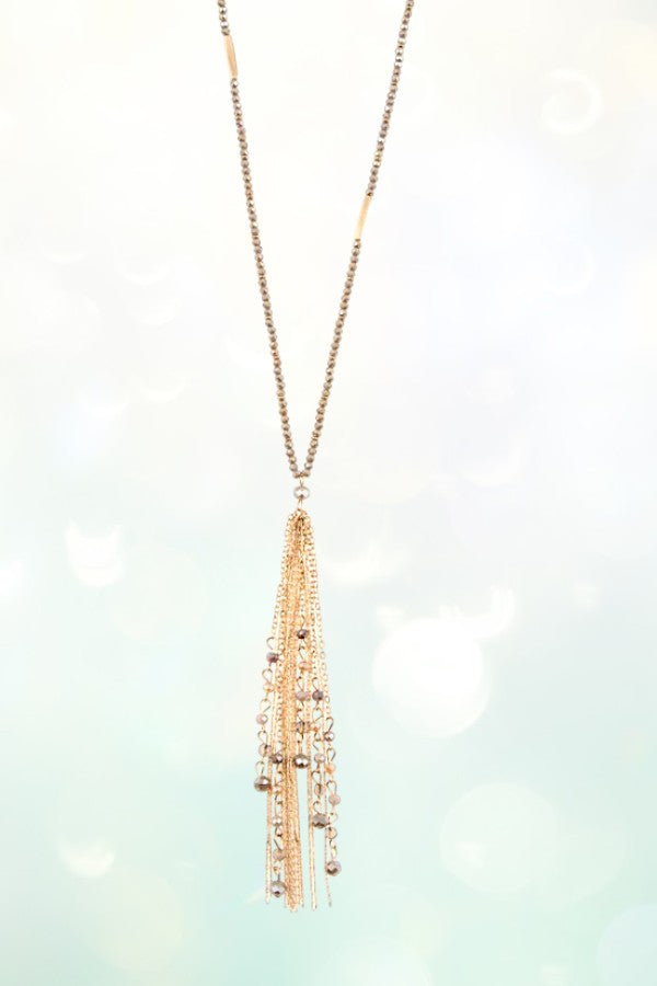 BEADED CHAIN TASSEL LONG NECKLACE SET
