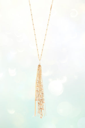 BEADED CHAIN TASSEL LONG NECKLACE SET
