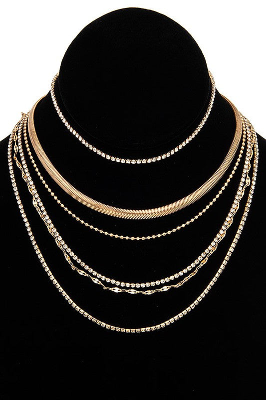 RHINESTONE PAVE FLAT MIX CHAIN NECKLACE