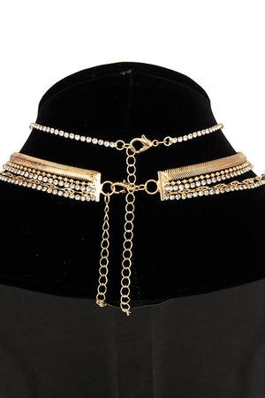 RHINESTONE PAVE FLAT MIX CHAIN NECKLACE