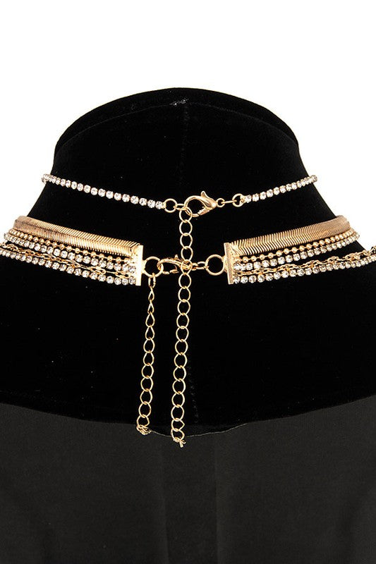 RHINESTONE PAVE FLAT MIX CHAIN NECKLACE