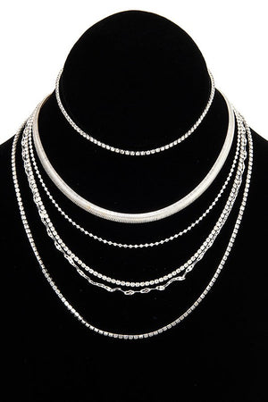 RHINESTONE PAVE FLAT MIX CHAIN NECKLACE