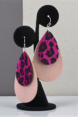 LEOPARD PRINT DOUBLE TEARDROP DANGLE EARRING