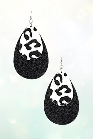 LEOPARD PRINT DOUBLE TEARDROP DANGLE EARRING