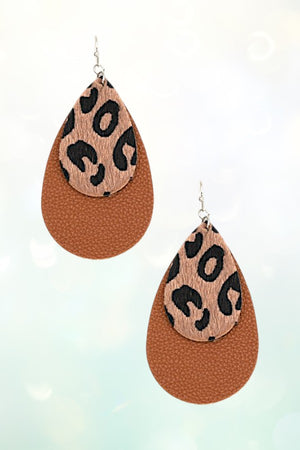 LEOPARD PRINT DOUBLE TEARDROP DANGLE EARRING
