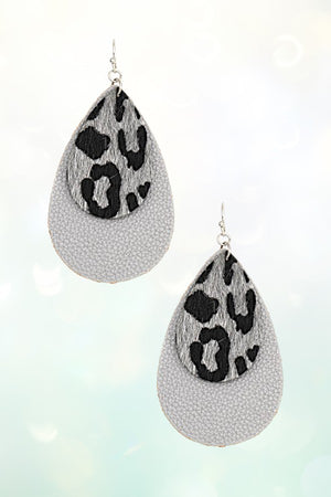 LEOPARD PRINT DOUBLE TEARDROP DANGLE EARRING