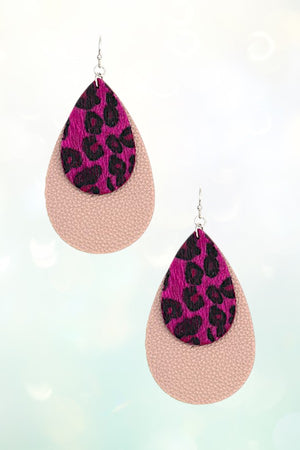 LEOPARD PRINT DOUBLE TEARDROP DANGLE EARRING