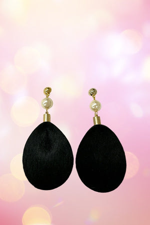 FAUX HAIR PEARL LINK DROP EARRING