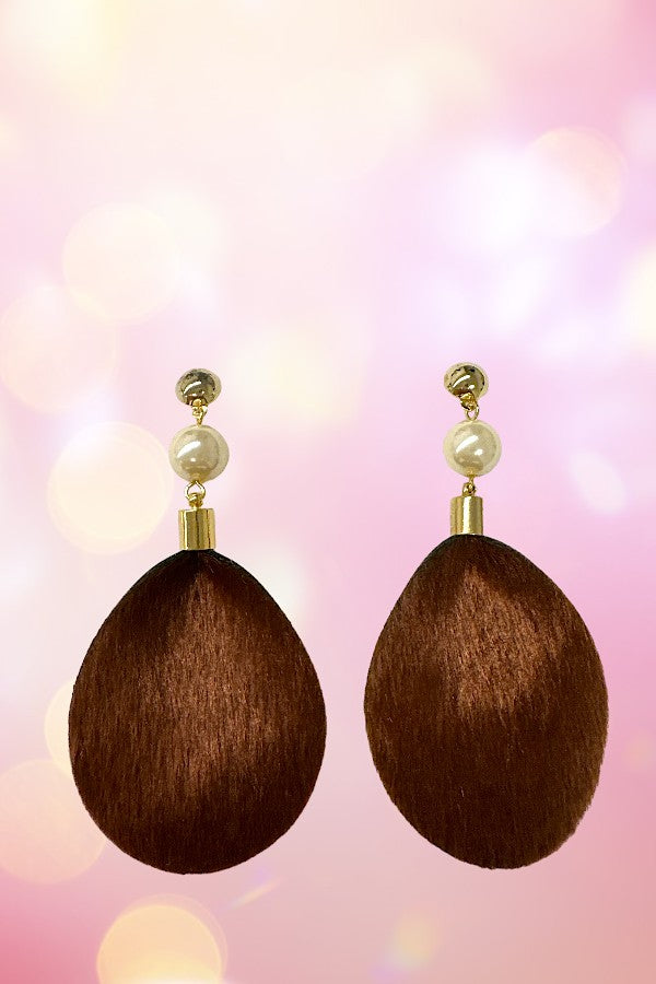 FAUX HAIR PEARL LINK DROP EARRING