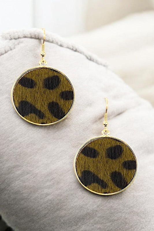 ROUND FAUX CALF HAIR DANGLE EARRING