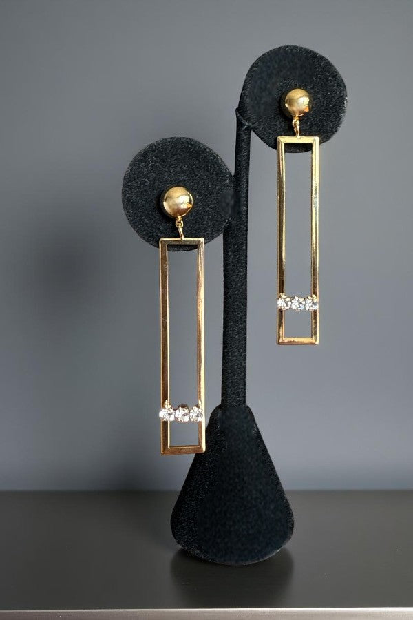 RHINESTONE ACCENT RECTANGULAR DROP EARRING