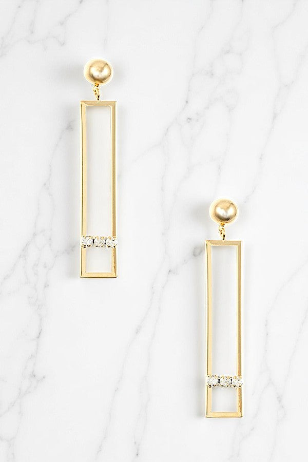 RHINESTONE ACCENT RECTANGULAR DROP EARRING