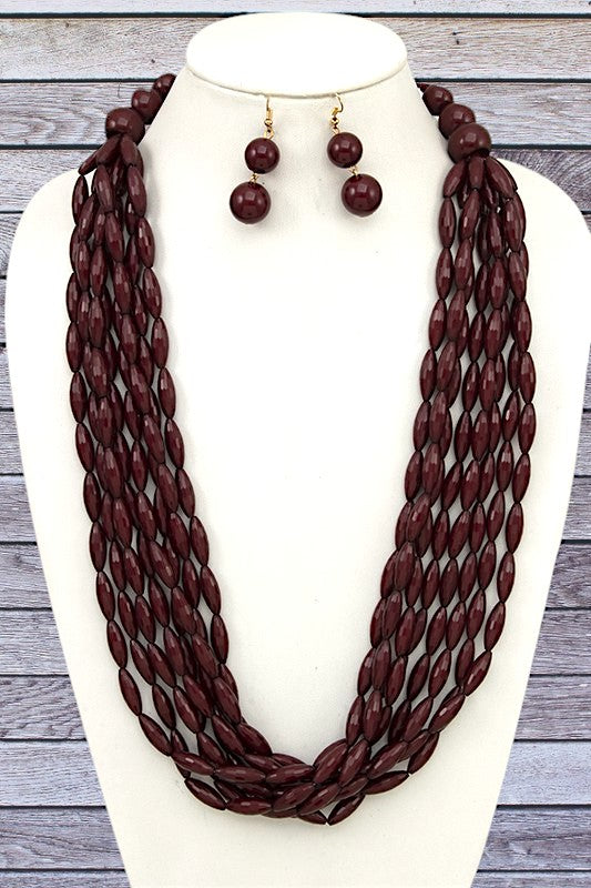 ELONGATED OVAL BEAD LAYERED NECKLACE SET