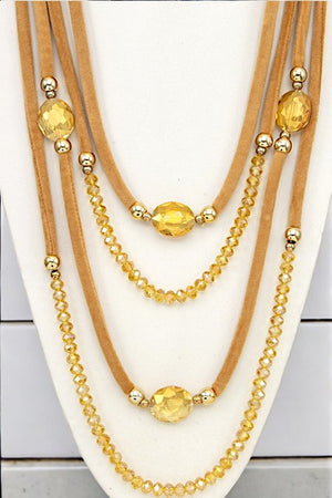 ELONGATED FACETED GLASS BEAD GEM NECKLACE SET