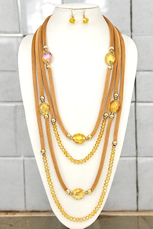 ELONGATED FACETED GLASS BEAD GEM NECKLACE SET