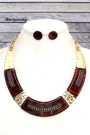 HAMMERED METAL AND RESIN LINK COLLAR NECKLACE SET