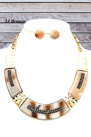 HAMMERED METAL AND RESIN LINK COLLAR NECKLACE SET