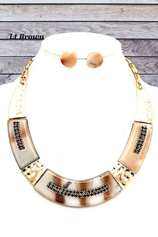 HAMMERED METAL AND RESIN LINK COLLAR NECKLACE SET