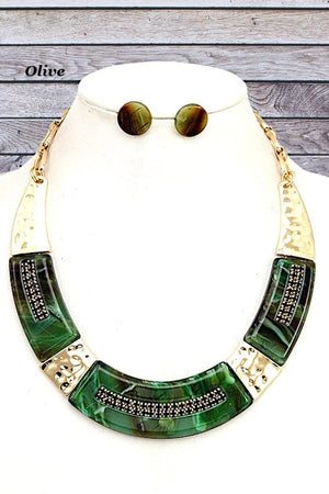 HAMMERED METAL AND RESIN LINK COLLAR NECKLACE SET