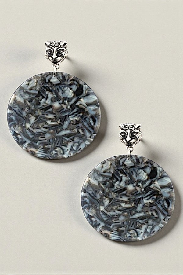 CHEETAH LINK ACETATE DISK DROP EARRING