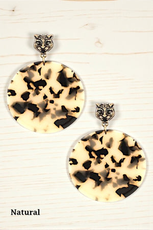 CHEETAH LINK ACETATE DISK DROP EARRING