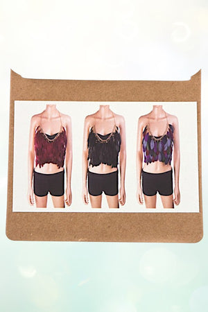 EXQUISITE MULTI FEATHER DROP CHAIN LINK NECKLACE CROP TOP