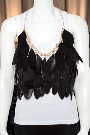 EXQUISITE MULTI FEATHER DROP CHAIN LINK NECKLACE CROP TOP