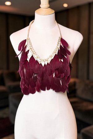 EXQUISITE MULTI FEATHER DROP CHAIN LINK NECKLACE CROP TOP