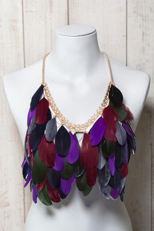 EXQUISITE MULTI FEATHER DROP CHAIN LINK NECKLACE CROP TOP