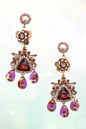 FLORAL MULTI GEM DANGLE EARRING