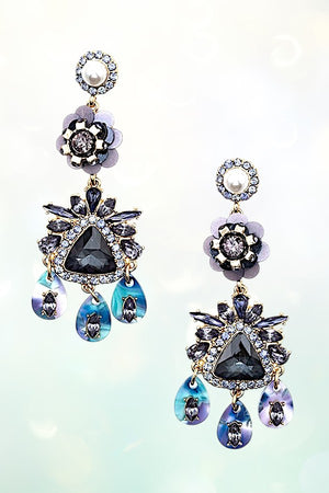 FLORAL MULTI GEM DANGLE EARRING