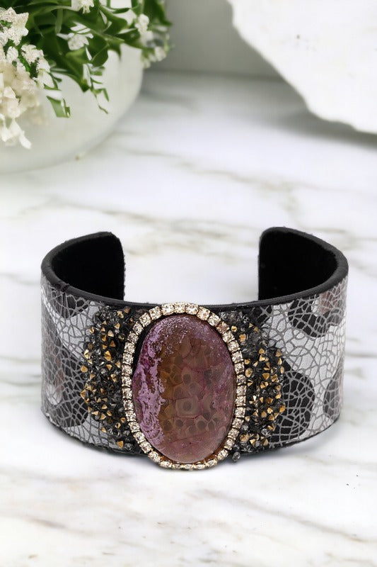 Oval Stone Cuff Bracelet