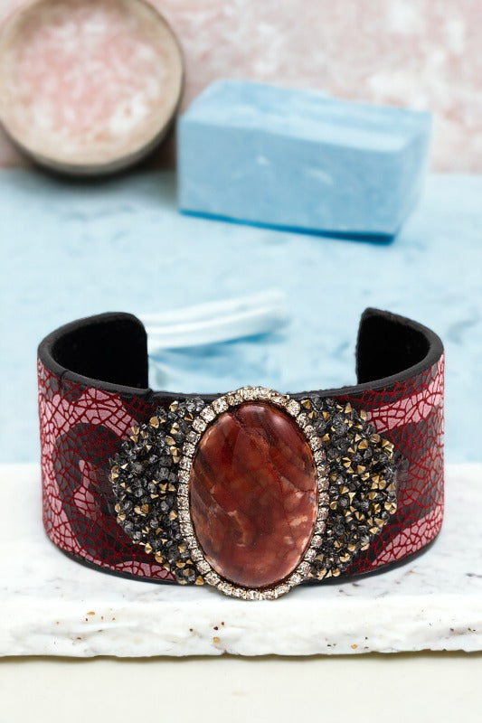 Oval Stone Cuff Bracelet