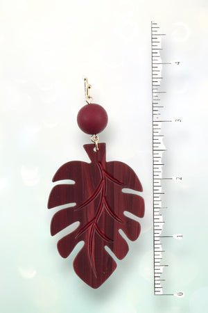 MONSTERA LEAF ETCHED BALL DANGLE EARRING