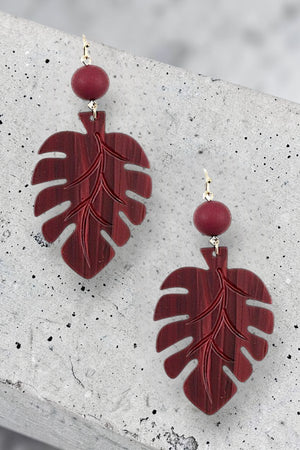 MONSTERA LEAF ETCHED BALL DANGLE EARRING