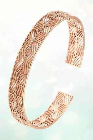 GEOMETRIC PATTERN CUT OUT DETAIL LUSTROUS CUFF BRACELET