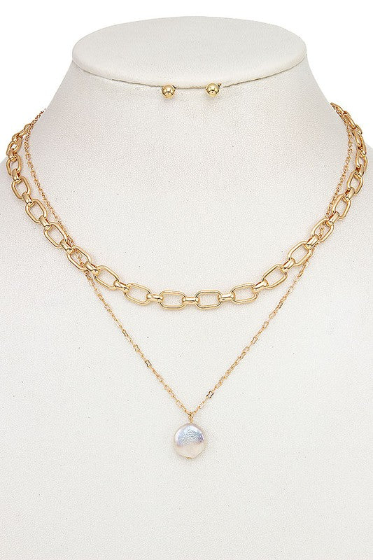 FRESHWATER PEARL CHAIN LAYERED NECKLACE SET