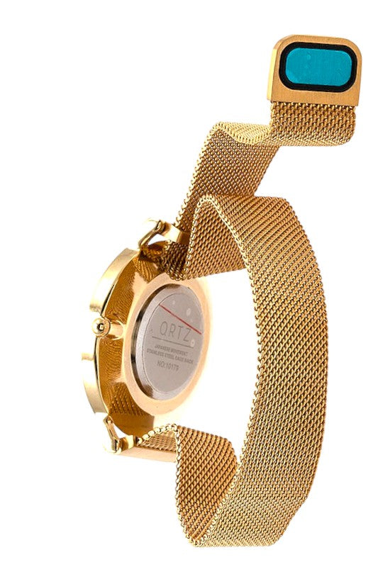 RHINESTONE FRAMED MESH BAND FASHION WATCH