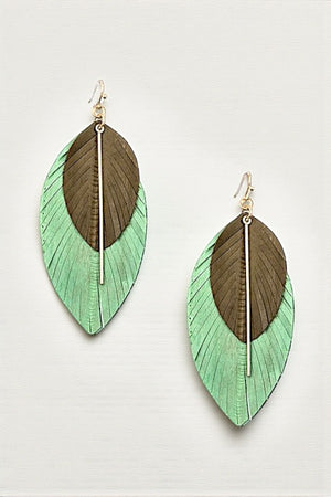 GENUINE LEATHER LEAF DANGLE EARRING