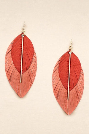 GENUINE LEATHER LEAF DANGLE EARRING