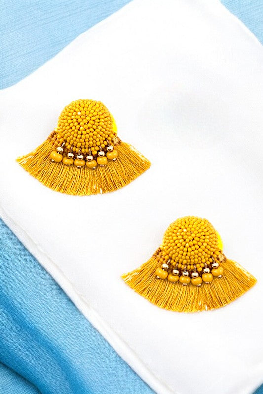 BEADED ORB DROP TASSEL EARRING