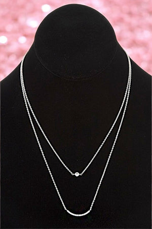 CZ STONE DOUBLE LAYERED CURVED BAR NECKLACE