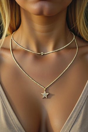 CUBIC ZIRCONIA CHOKER AND STAR PENDANT LAYERED NECKLACE SET