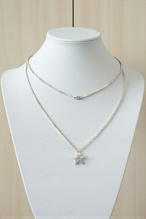 CUBIC ZIRCONIA CHOKER AND STAR PENDANT LAYERED NECKLACE SET
