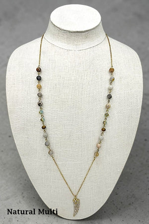 RHINESTONE PAVE HORN PENDANT BALL BEAD LINK ELONGATED NECKLACE