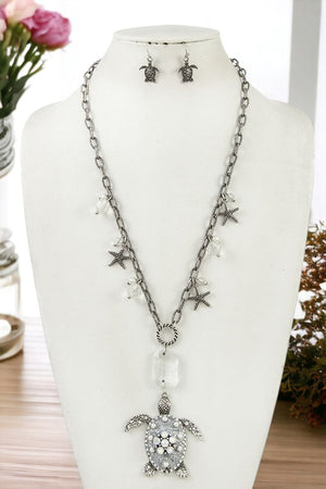 Turtle Pendant Long Necklace Set