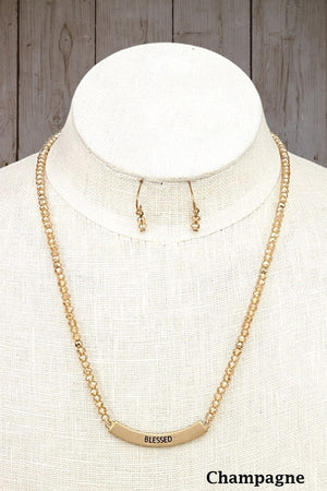 BLESSED CURVED BAR BEAD NECKLACE AND BEAD DANGLE EARRING SET