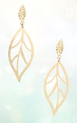 BRUSHED METAL LEAF CUT OUT DANGLE EARRING